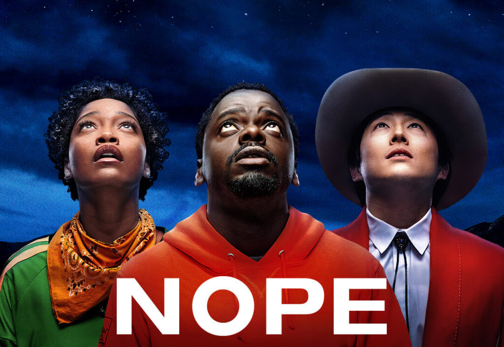 NOPE is a stylistically adventurous bold statement Sci-Fi thriller written and directed by Jordon Peel. It stars Daniel Kaluuya and Keke Palmer as horse-wrangling siblings attempting to capture evidence of an unidentified flying object. 